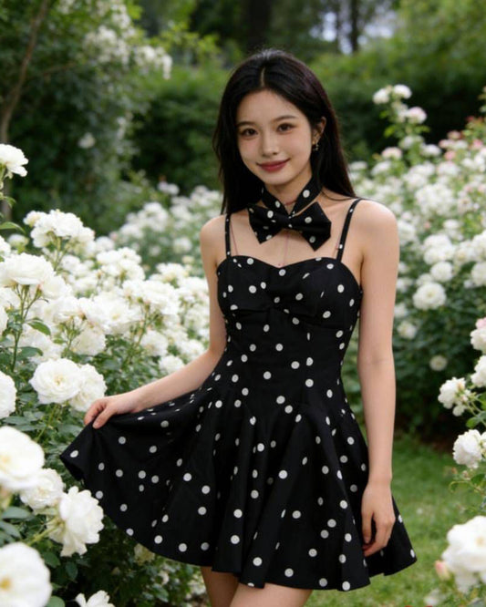Midnight Polka Bow Dress