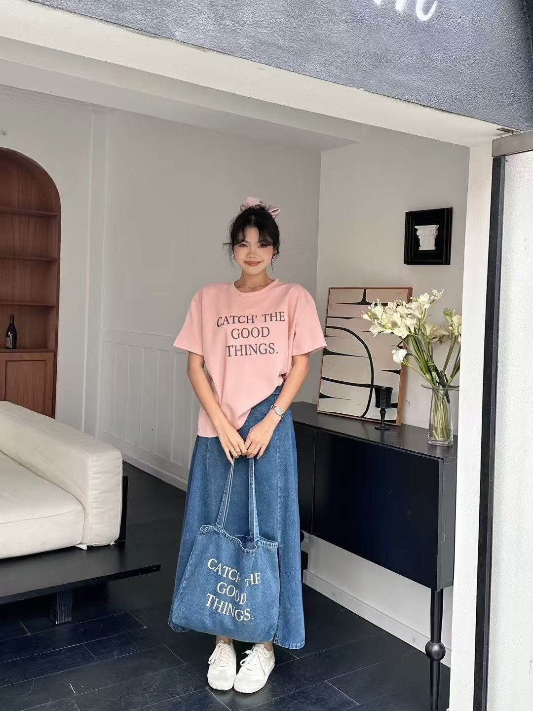 Everyday Bliss Denim Skirt Set with bag