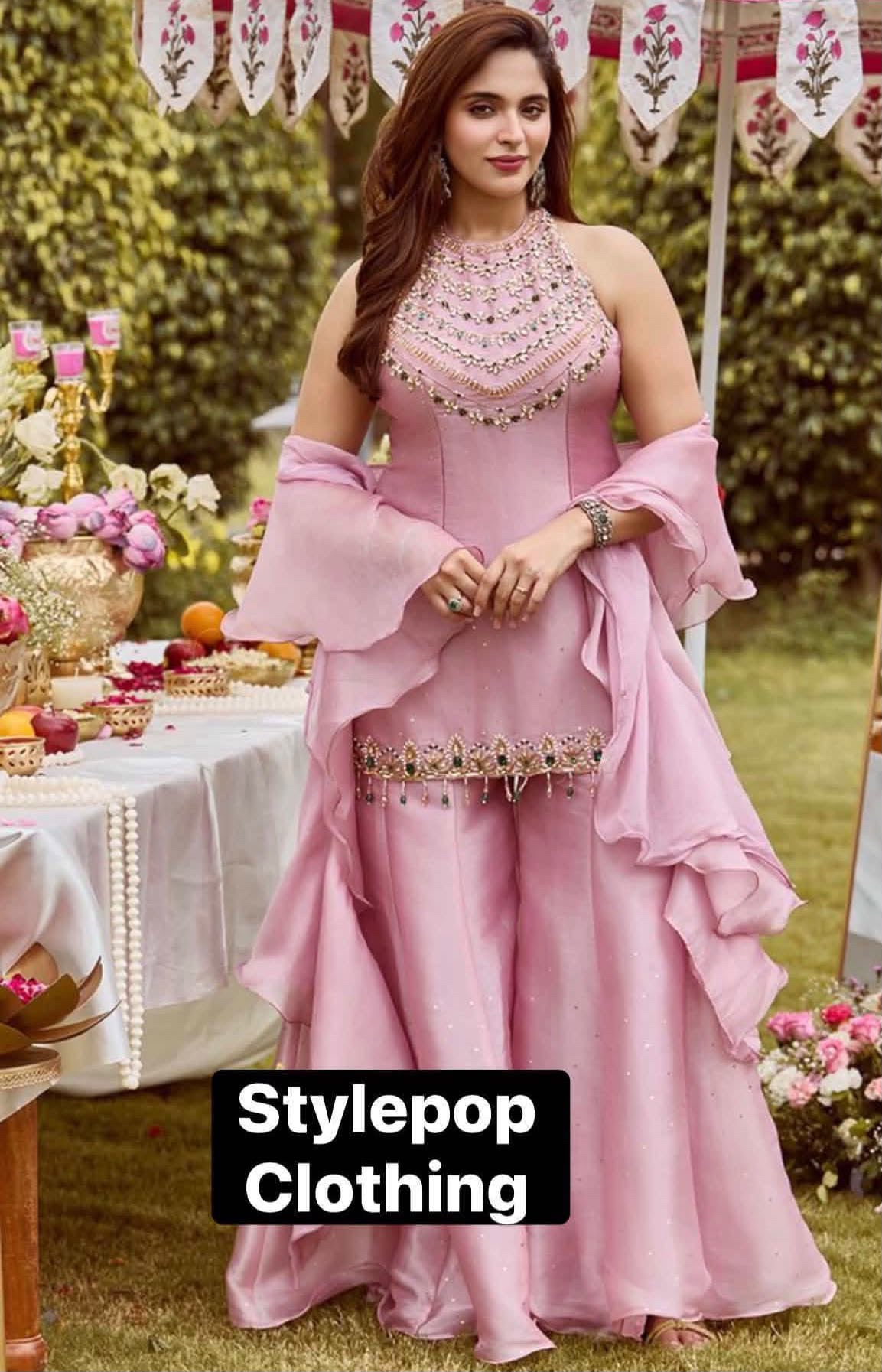 Rose Petal Embellished Sharara Set