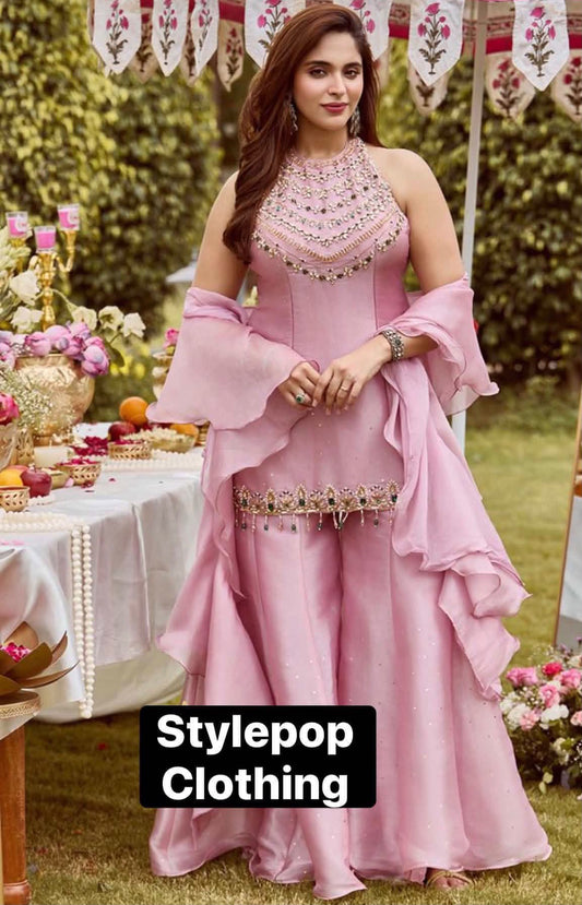 Rose Petal Embellished Sharara Set