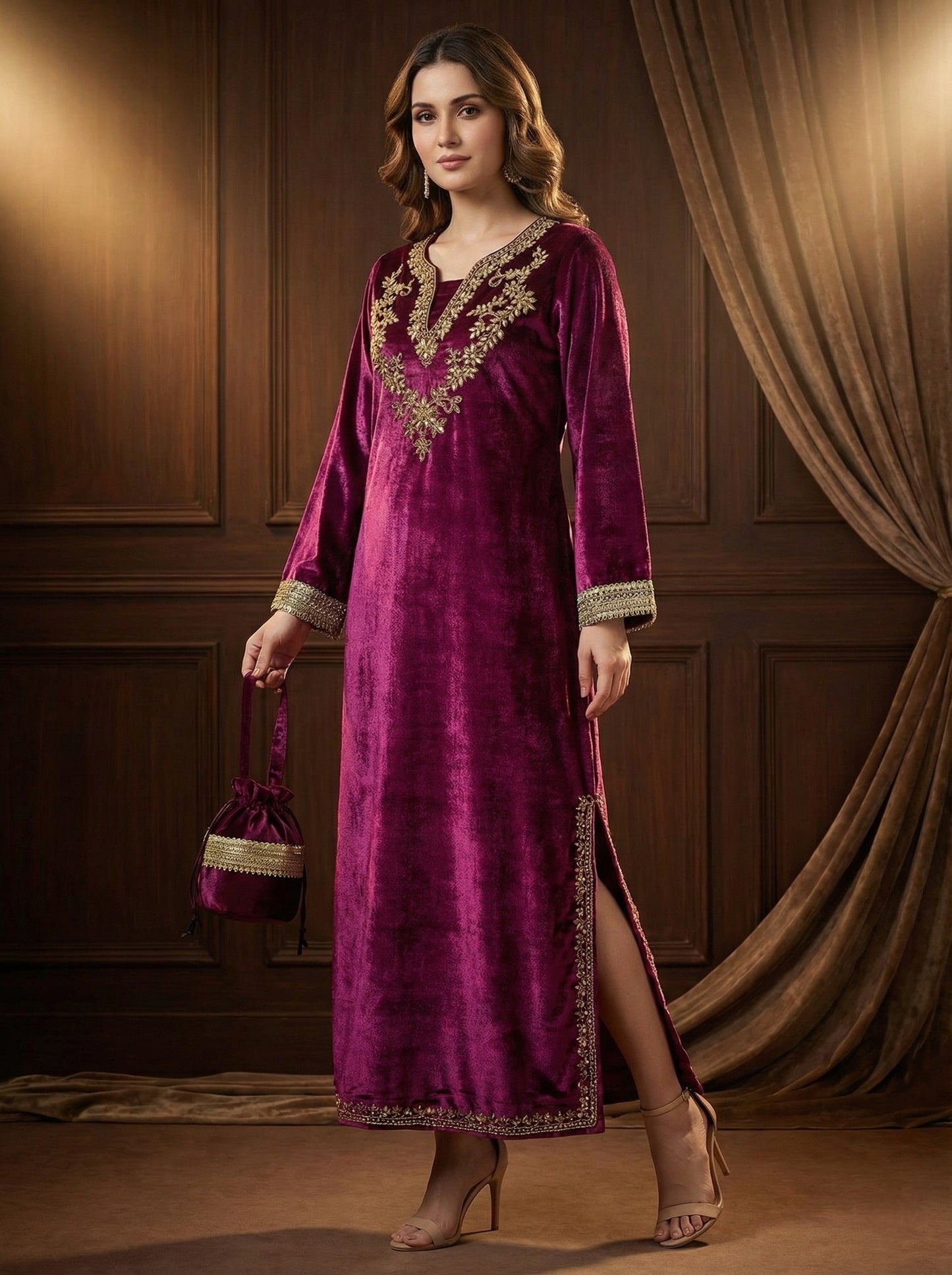 Velvet Empress Long dress with potli