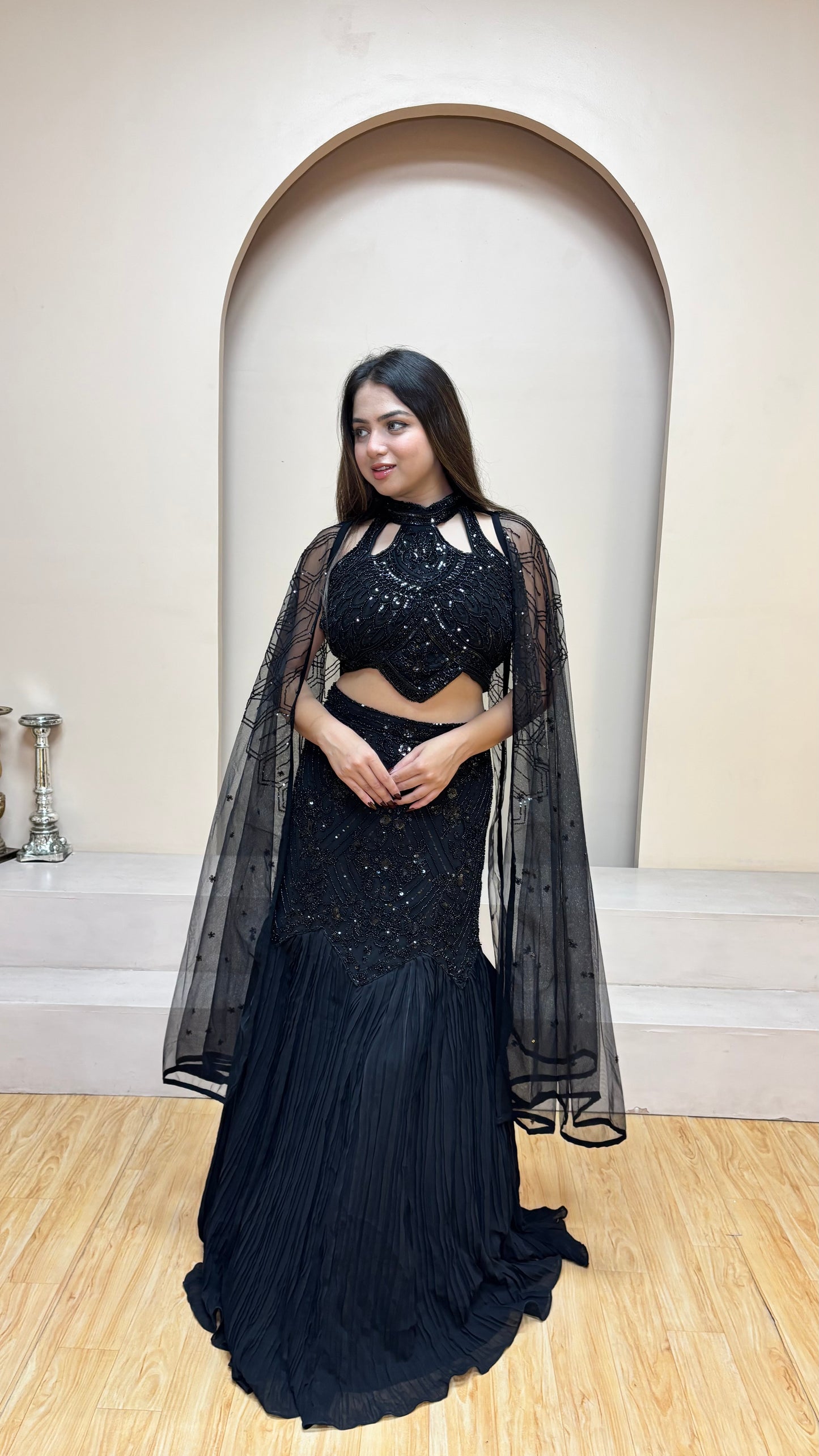 Midnight Noir Fish-Cut Lehenga Set