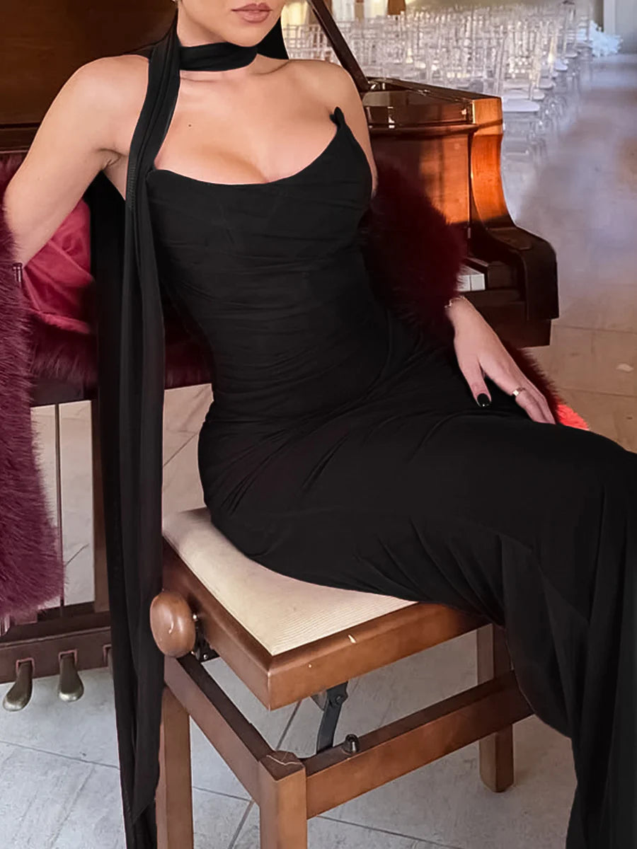 Ruched Skirt & Top tSet with scarf