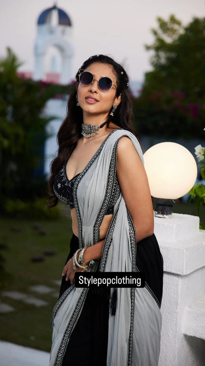 Midnight Draped Palazzo Saree Set