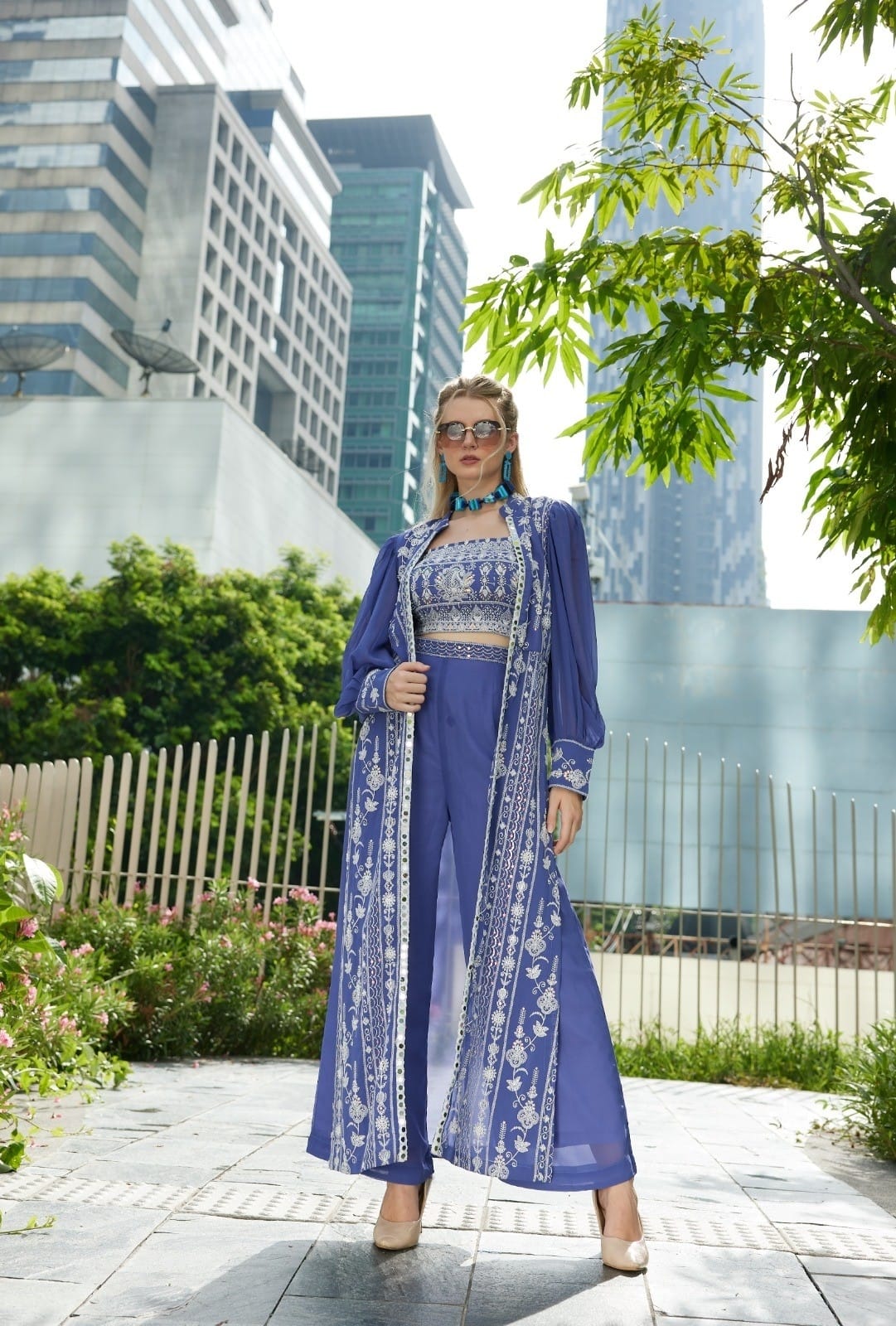 Blue indowestern set