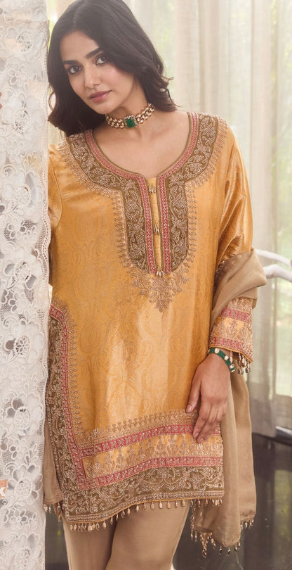 Golden Zari Embroidered Kurta Sharara Set