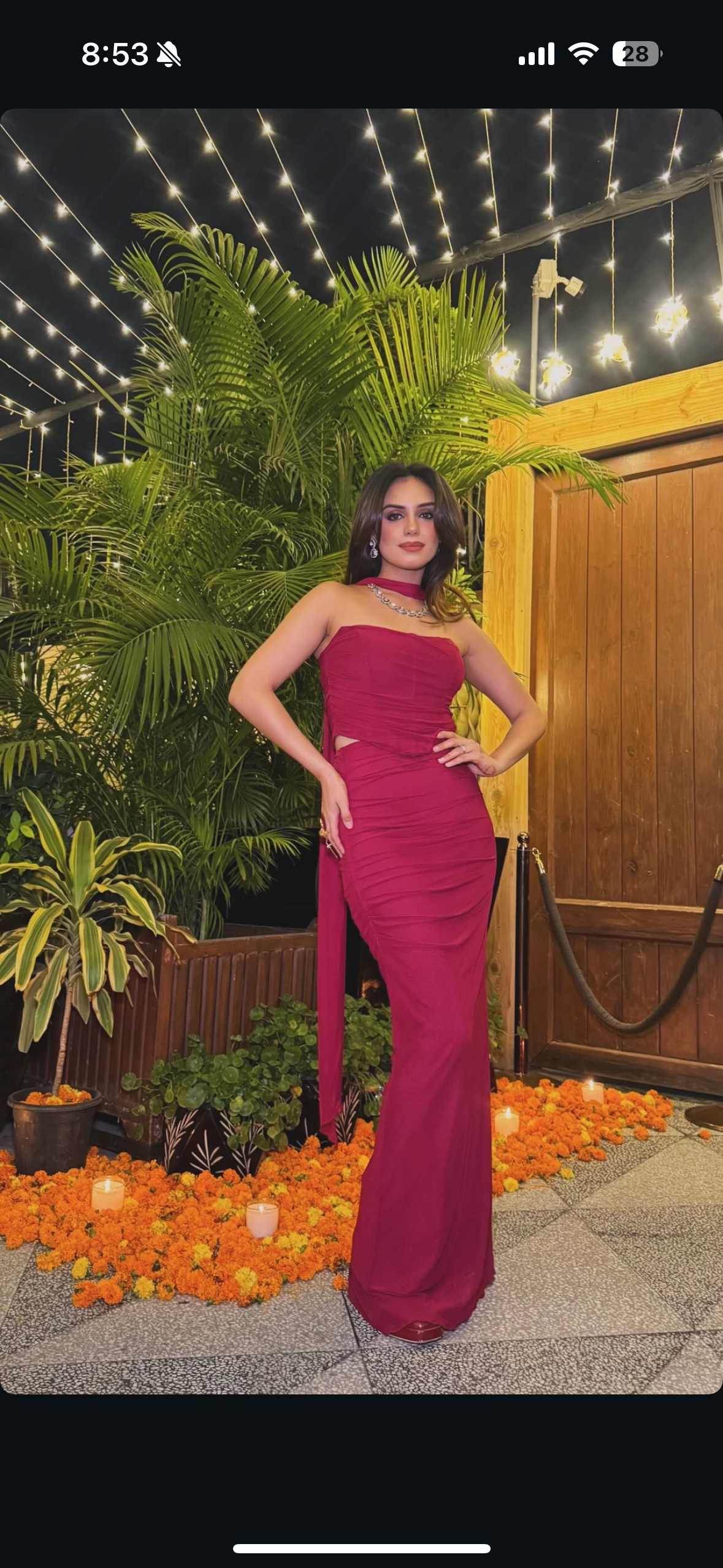 Burgundy Ruched Skirt & Top tSet with scarf