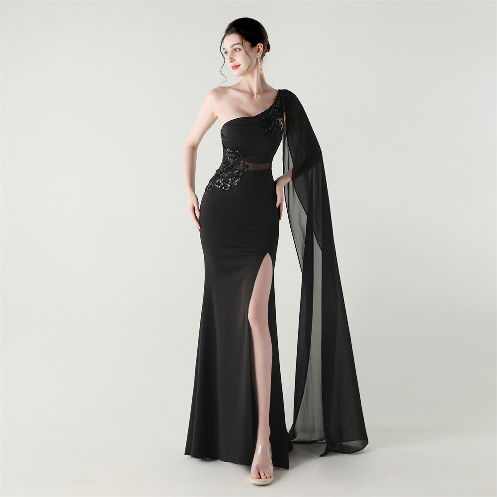 One shoulder embellished gown