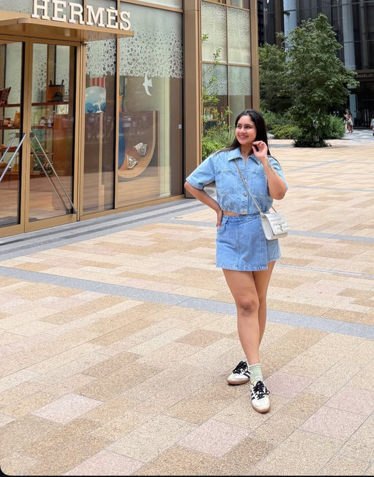 Light Blue Denim skorts set