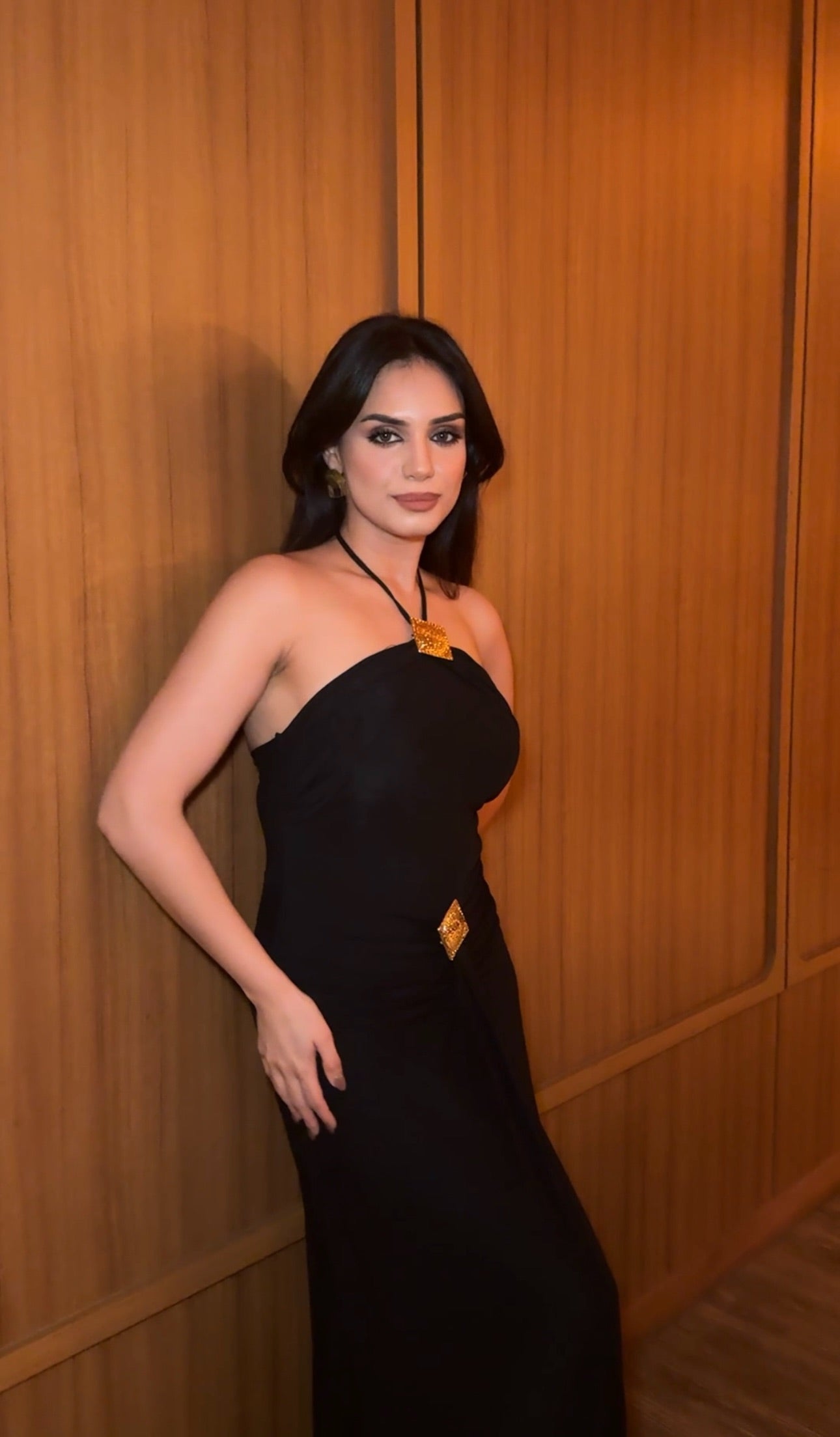 Noir Luxe Halter Maxi Dress