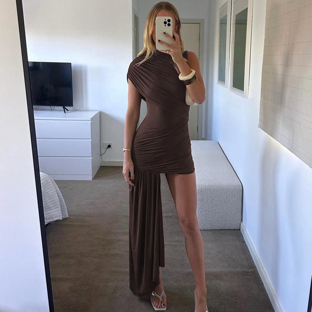 Asymmetric Ruched Bodycon Dress
