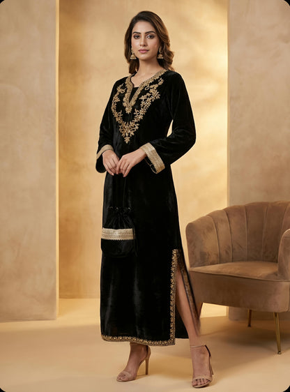Velvet Empress Long dress with potli