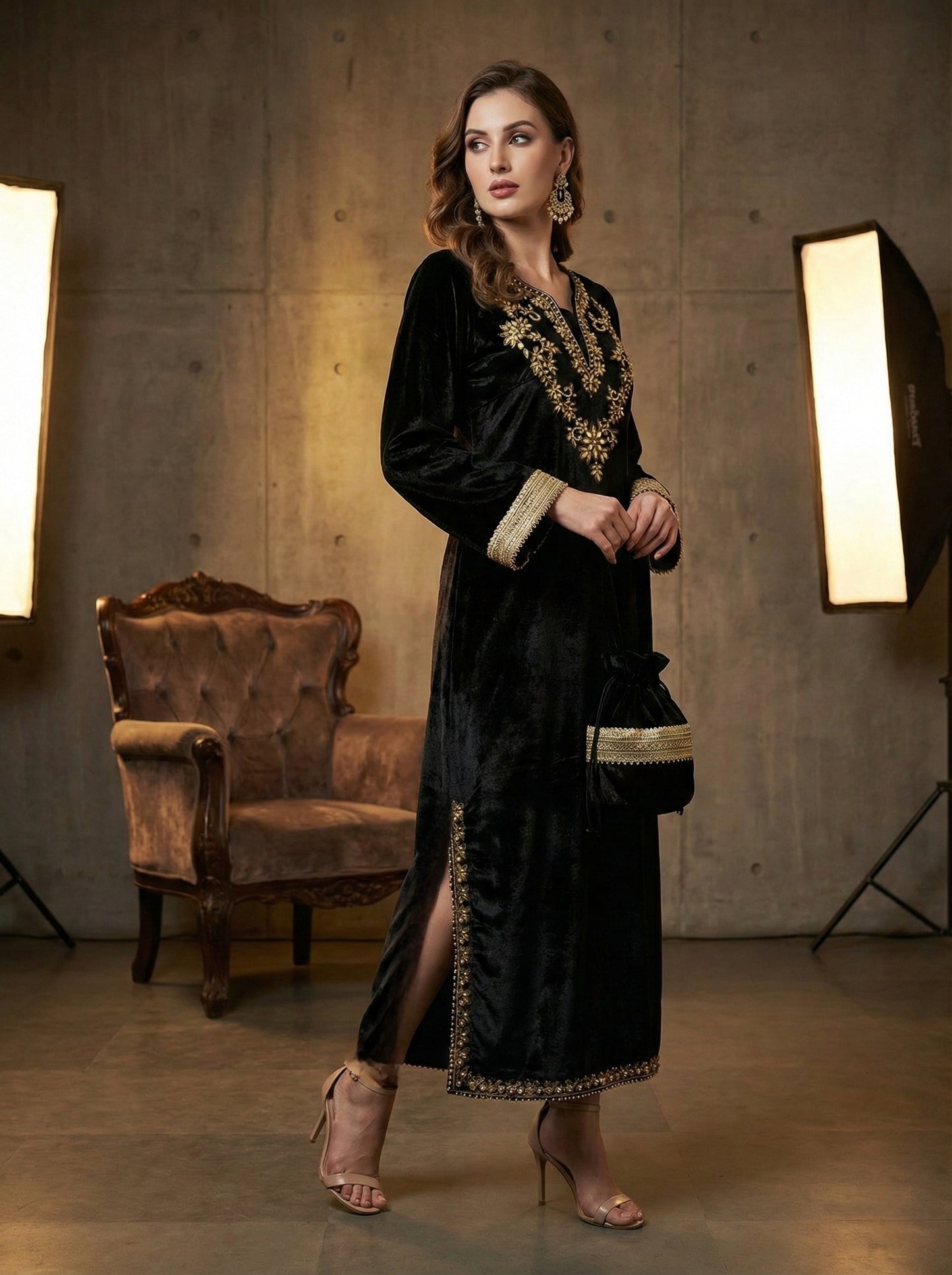 Velvet Empress Long dress with potli