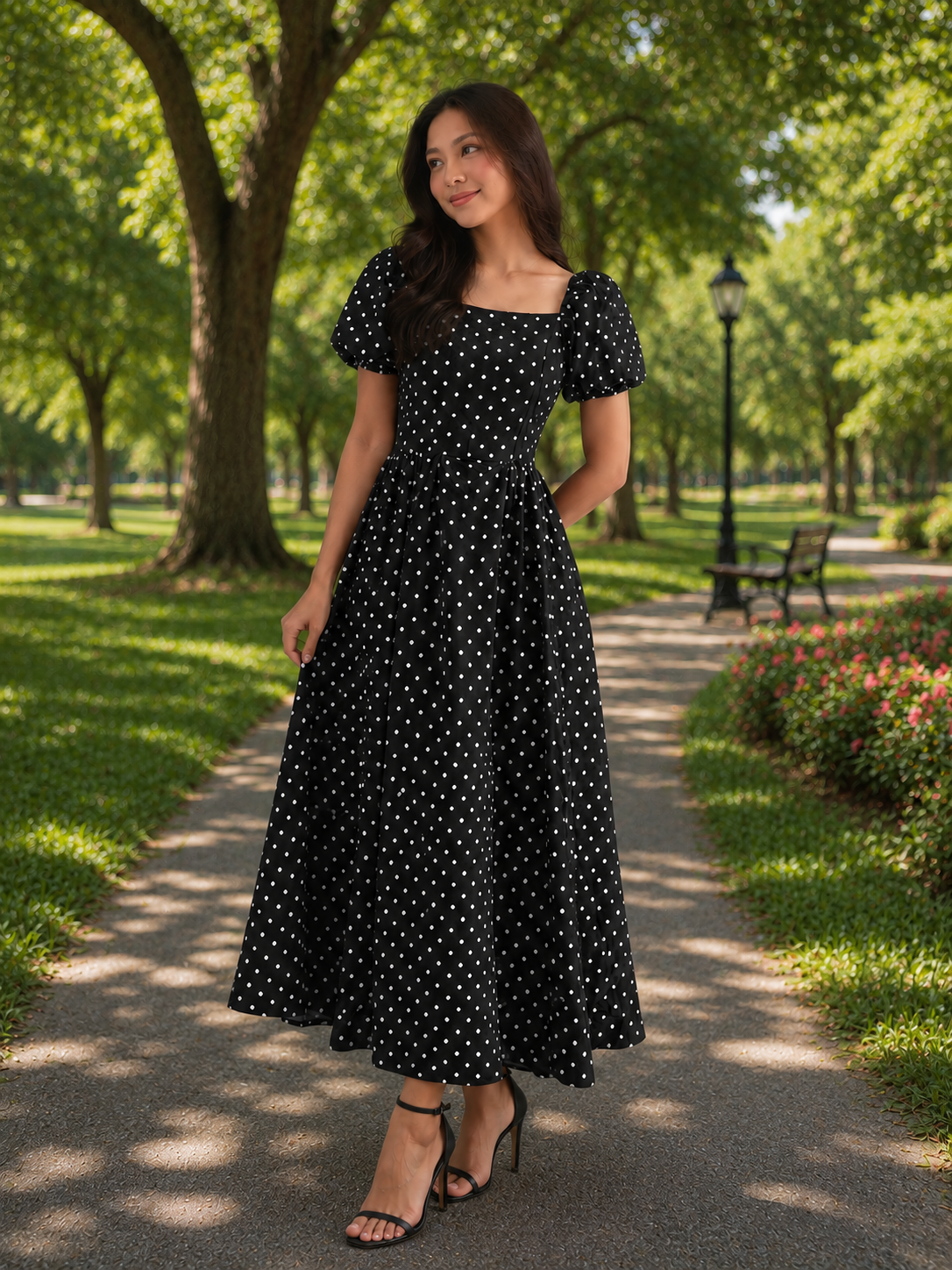 Polka Puff Sleeves Princess Dress