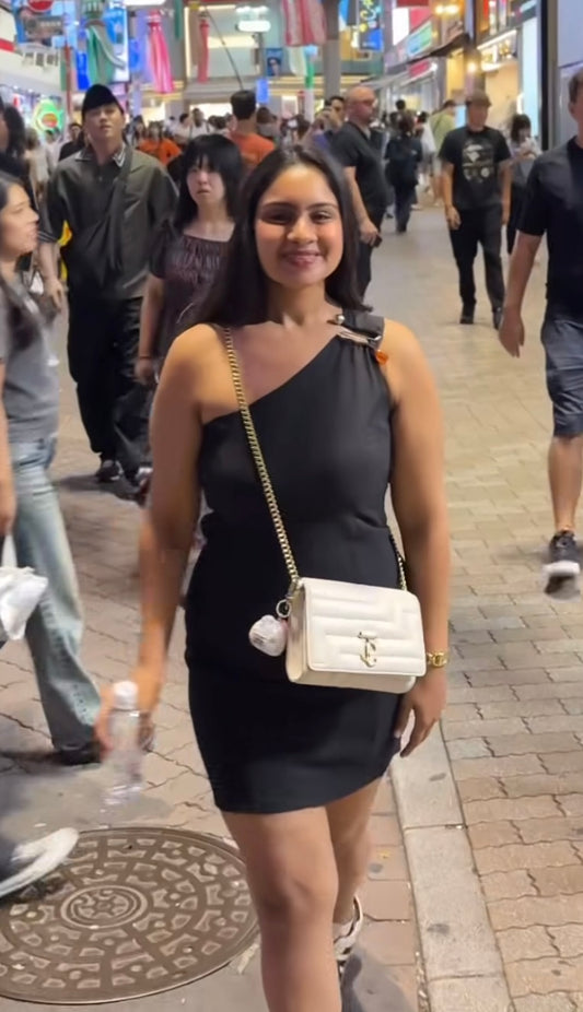 Bold Buckle One Shoulder Dress