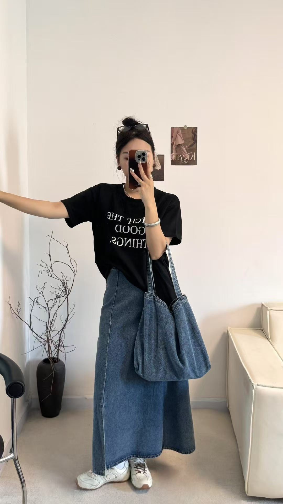 Everyday Bliss Denim Skirt Set with bag