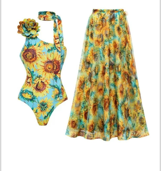 Sunflower Bliss One-Shoulder Swim Set