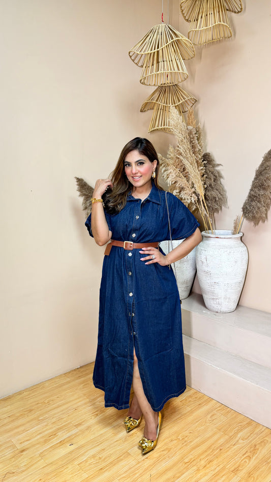 Denim dress with belt
