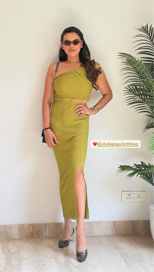 Olive Luxe One-Shoulder Coordset