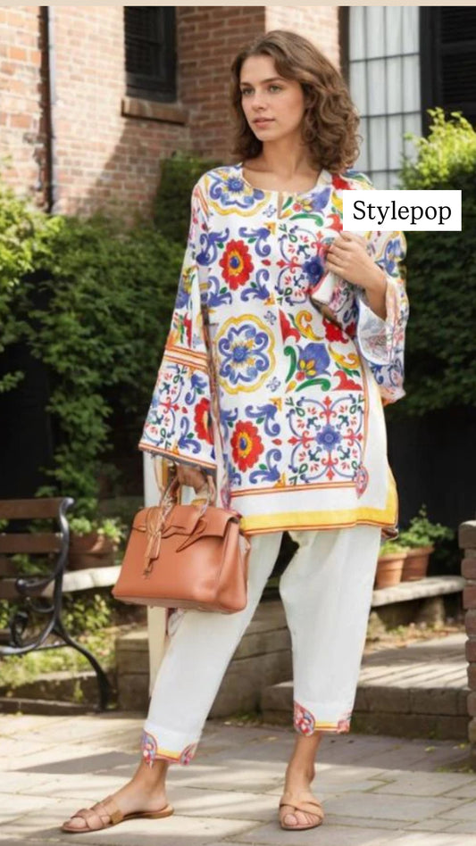 White printed coordset