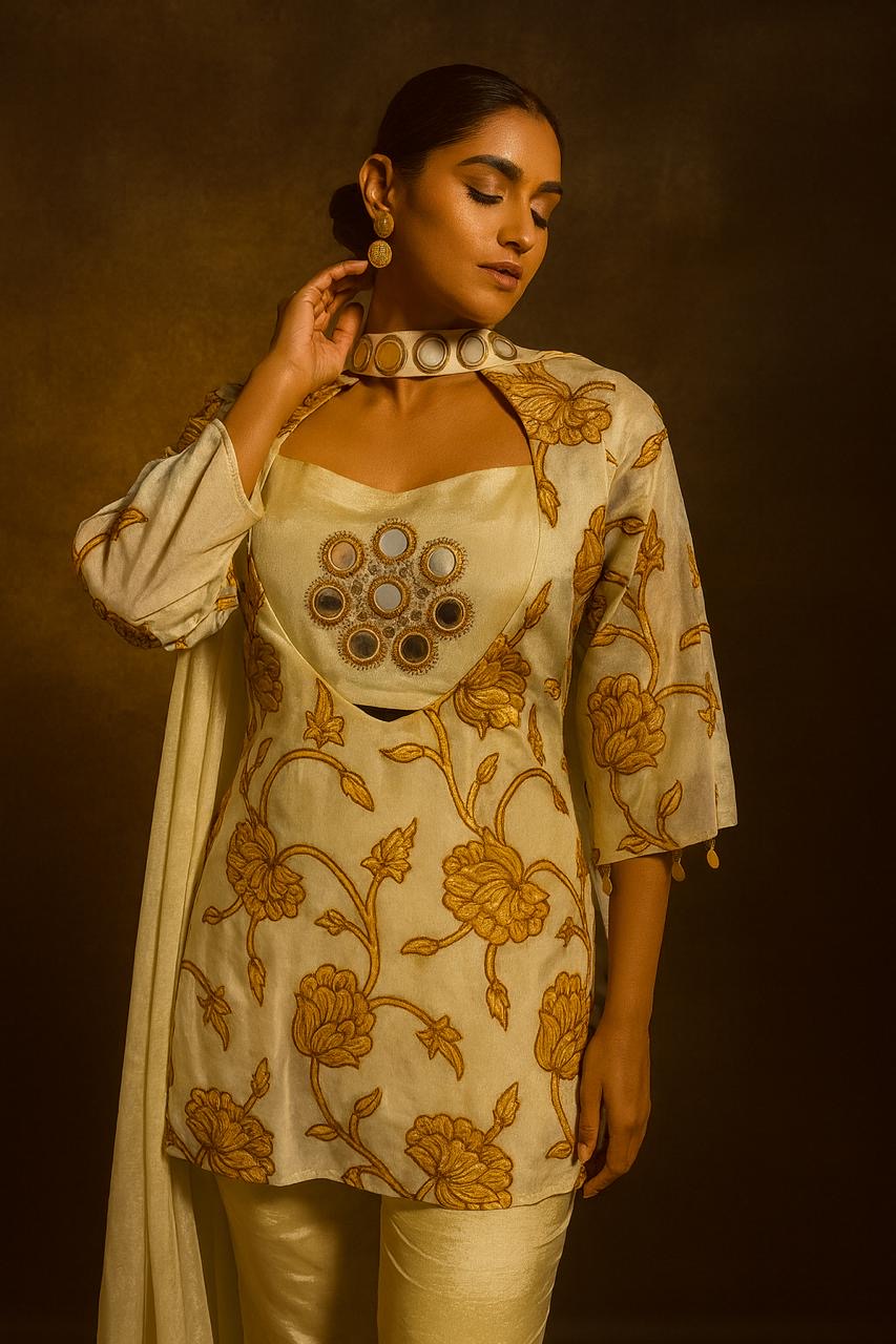 Embroidered Floral Sharara Set (4-piece)