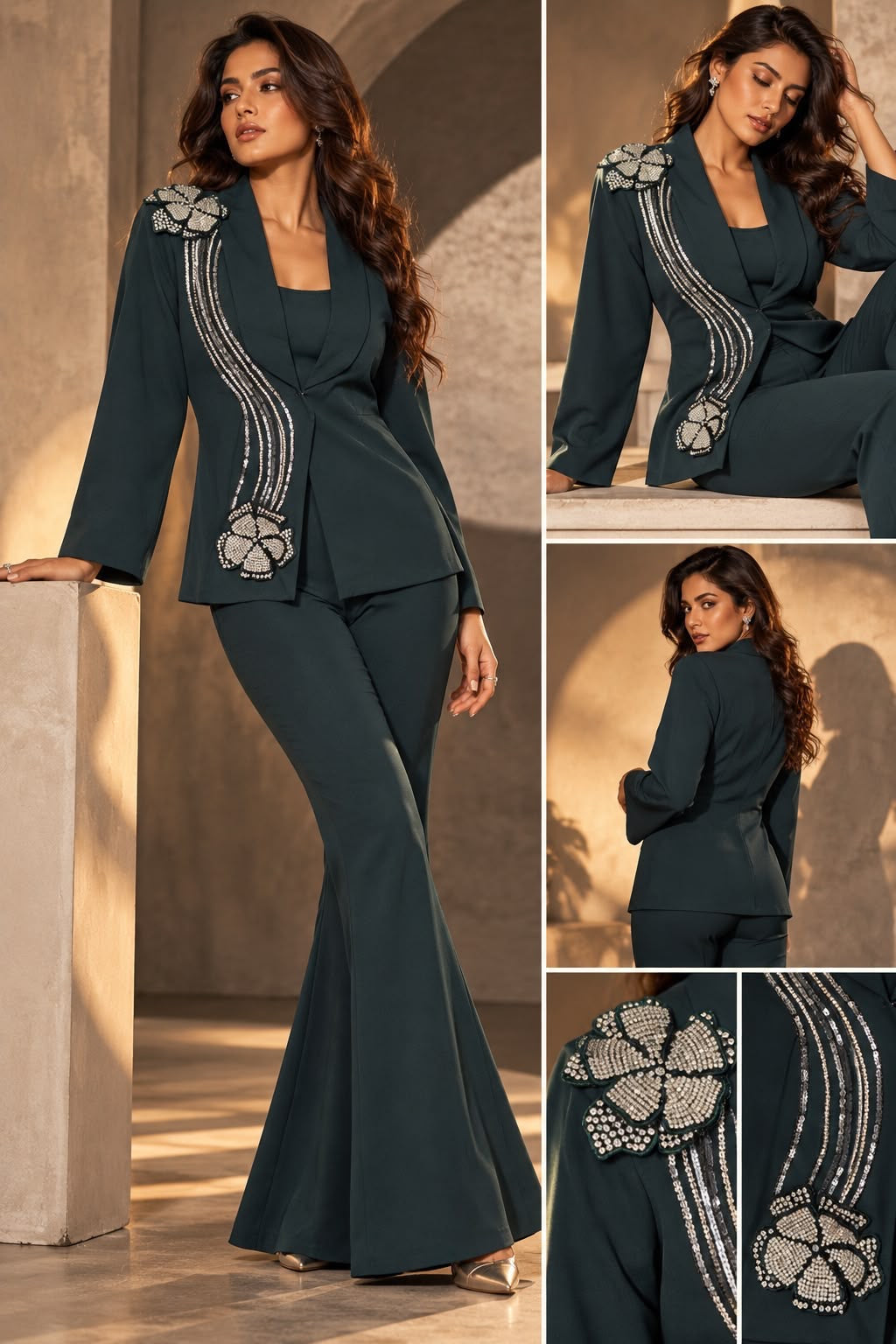 Aurelia Embellished Blazer & Flared Trouser Set