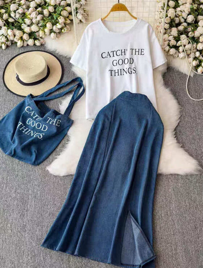 Everyday Bliss Denim Skirt Set with bag