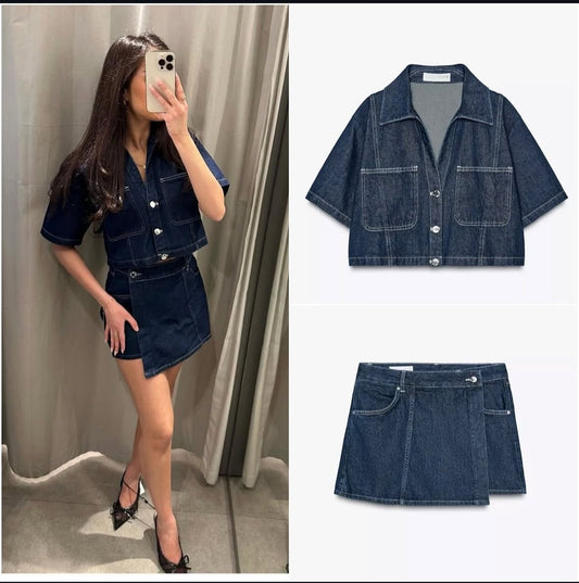 Denim Skorts Set