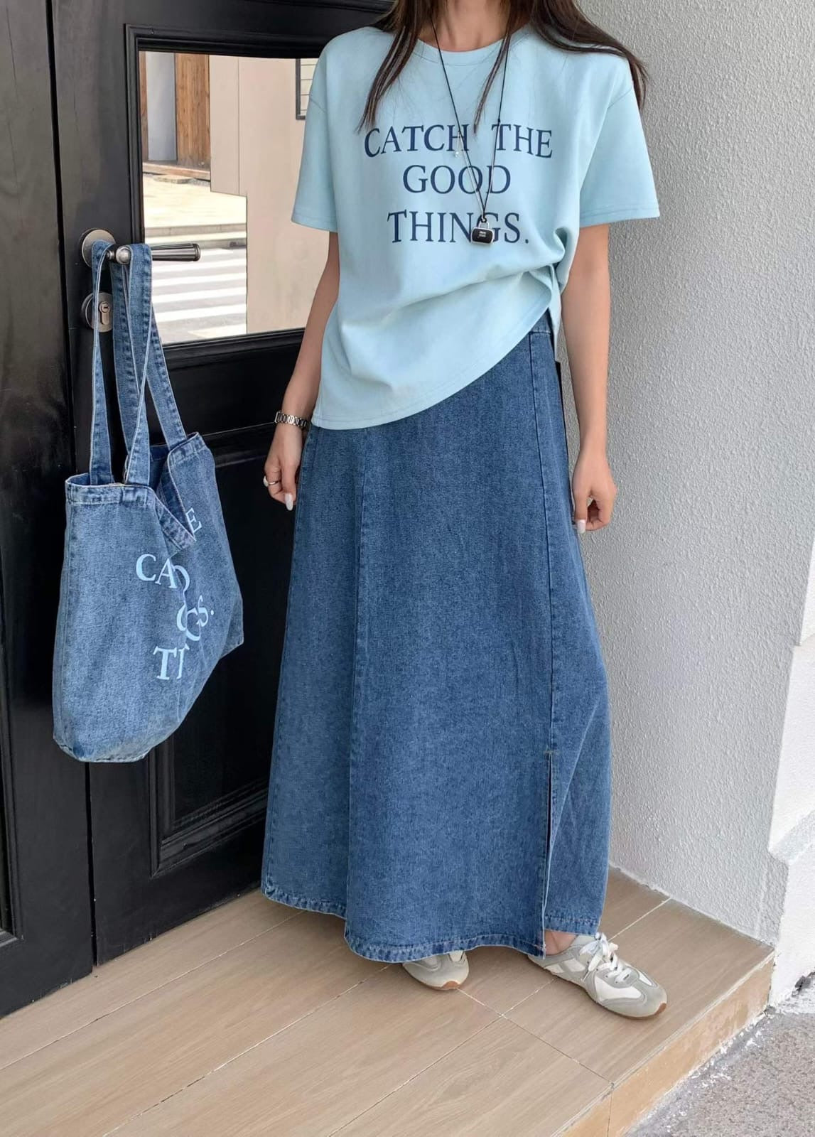 Everyday Bliss Denim Skirt Set with bag