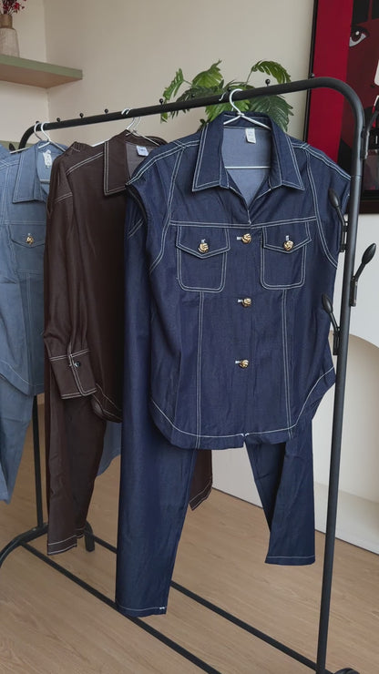 Denim Drift Belted Set